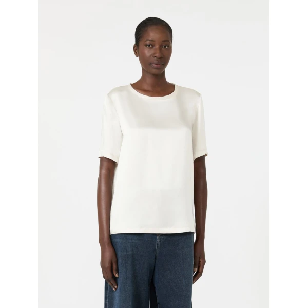 Max Mara Rea Viscose Satin T-Shirt Blouse in Ivory | Blouse | Luxury Shoes 