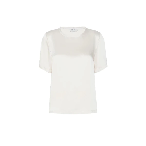 Max Mara Rea Viscose Satin T-Shirt Blouse in Ivory | Blouse | Luxury Shoes 