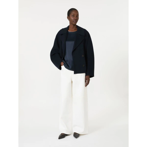Max Mara Rea Viscose Satin T-Shirt Blouse in Midnight Blue | Blouse | Luxury Shoes 