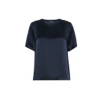 Max Mara Rea Viscose Satin T-Shirt Blouse in Midnight Blue | Blouse | Luxury Shoes 