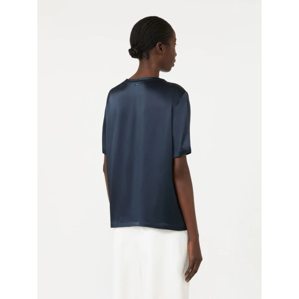 Max Mara Rea Viscose Satin T-Shirt Blouse in Midnight Blue | Blouse | Luxury Shoes 