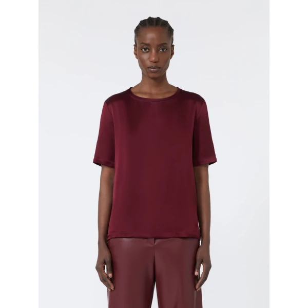 Max Mara Rebecca Satin Crew-Neck Blouse in Bordeaux | Blouse | Luxury Shoes 
