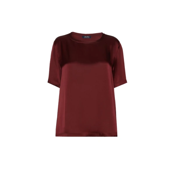 Rebecca Satin Crew-Neck Blouse in Bordeaux