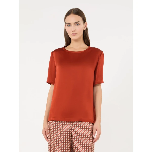 Max Mara Rebecca Satin Crew-Neck Blouse in Orange | Blouse | Luxury Shoes 
