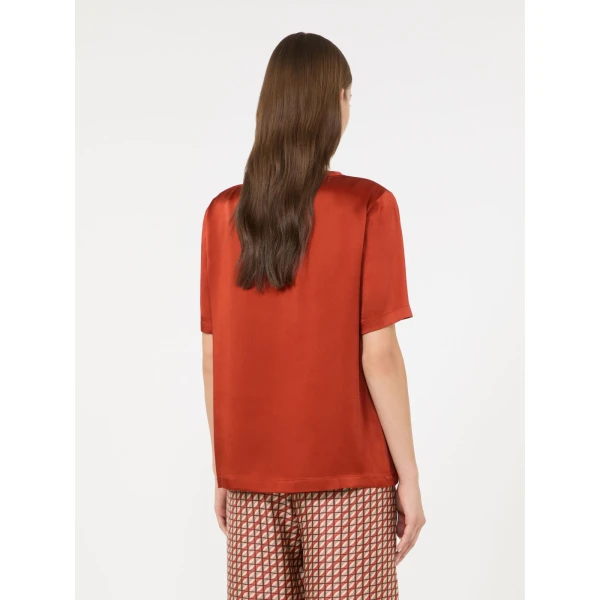 Max Mara Rebecca Satin Crew-Neck Blouse in Orange | Blouse | Luxury Shoes 