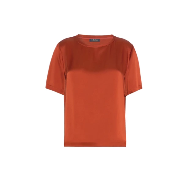 Max Mara Rebecca Satin Crew-Neck Blouse in Orange | Blouse | Luxury Shoes 