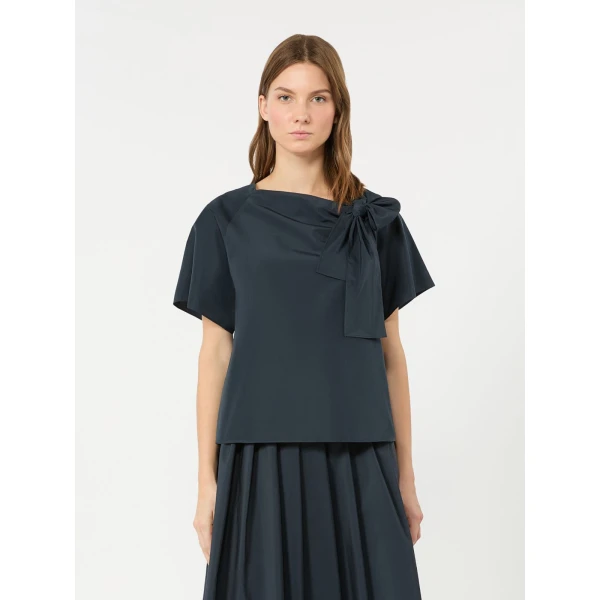 Max Mara Recente Cotton Blend Taffeta Blouse in Navy | Blouse | Luxury Shoes 