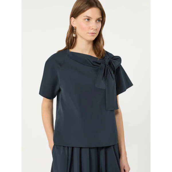 Max Mara Recente Cotton Blend Taffeta Blouse in Navy | Blouse | Luxury Shoes 