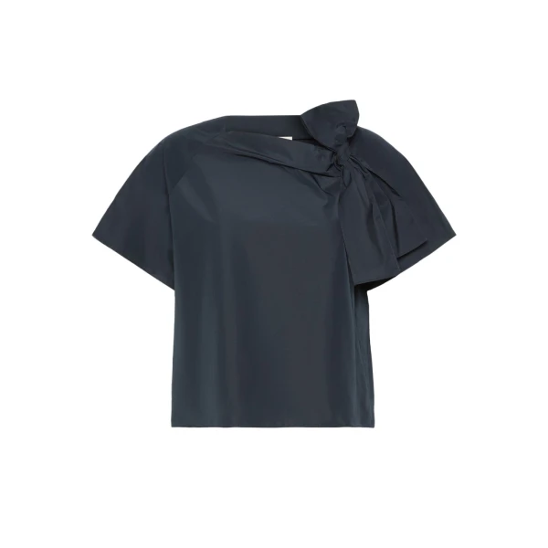 Max Mara Recente Cotton Blend Taffeta Blouse in Navy | Blouse | Luxury Shoes 