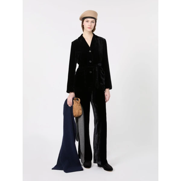 Max Mara Recente Velvet Belted Jacket in Black | Blazers | Luxury Shoes 