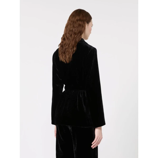 Max Mara Recente Velvet Belted Jacket in Black | Blazers | Luxury Shoes 