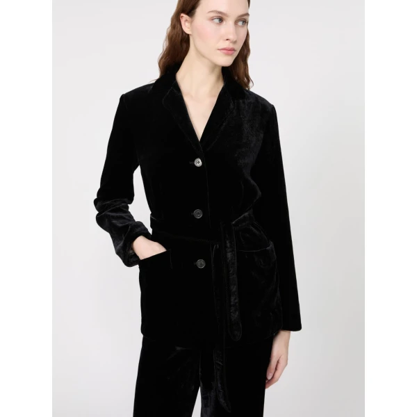 Max Mara Recente Velvet Belted Jacket in Black | Blazers | Luxury Shoes 