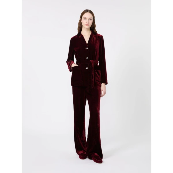 Max Mara Recente Velvet Belted Jacket in Bordeaux | Blazers | Luxury Shoes 