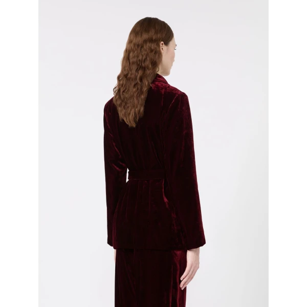 Max Mara Recente Velvet Belted Jacket in Bordeaux | Blazers | Luxury Shoes 
