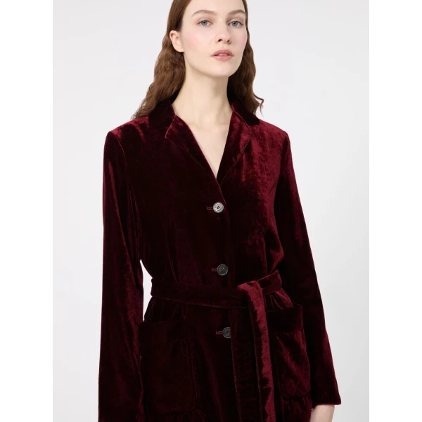 Max Mara Recente Velvet Belted Jacket in Bordeaux | Blazers | Luxury Shoes 