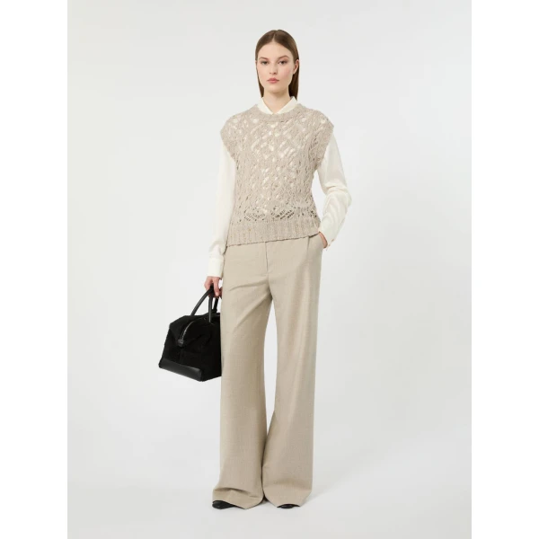 Max Mara Recente Wool Flannel Joggers in Beige | Sweatpants | Luxury Shoes 