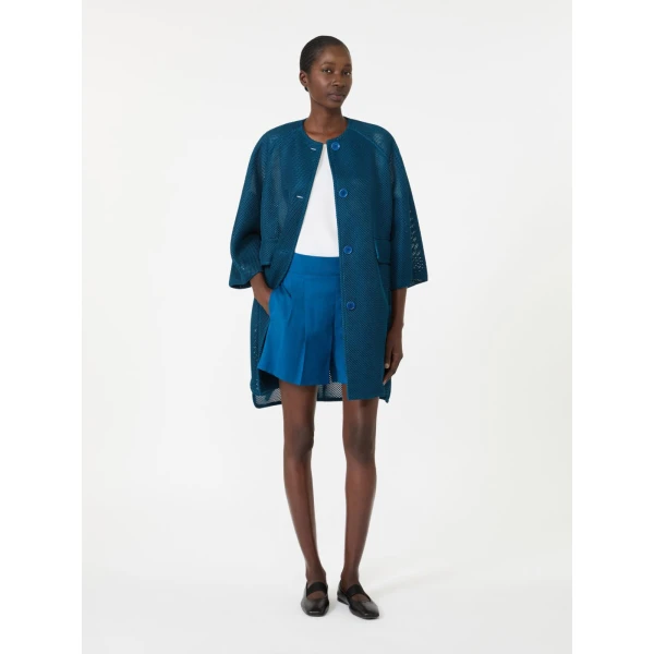 Max Mara Refolo Technical Mesh Coat in Navy | Coats | Luxury Shoes 