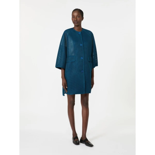 Max Mara Refolo Technical Mesh Coat in Navy | Coats | Luxury Shoes 
