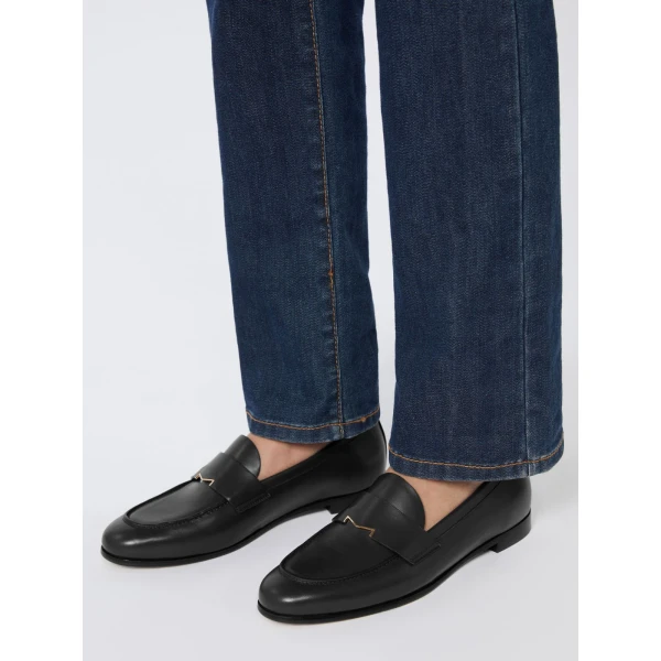 Max Mara Regentmoc Semi-Glossy Leather Loafers in Black | Loafers | Luxury Shoes 
