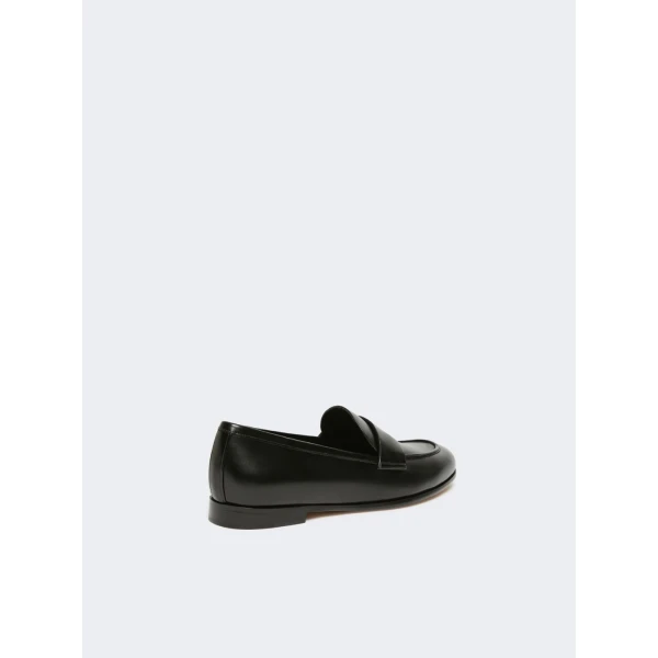Max Mara Regentmoc Semi-Glossy Leather Loafers in Black | Loafers | Luxury Shoes 