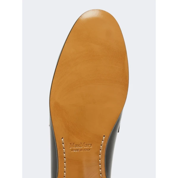 Max Mara Regentmoc Semi-Glossy Leather Loafers in Black | Loafers | Luxury Shoes 