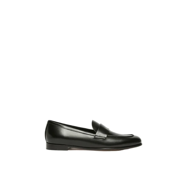 Max Mara Regentmoc Semi-Glossy Leather Loafers in Black | Women | Luxury Shoes 