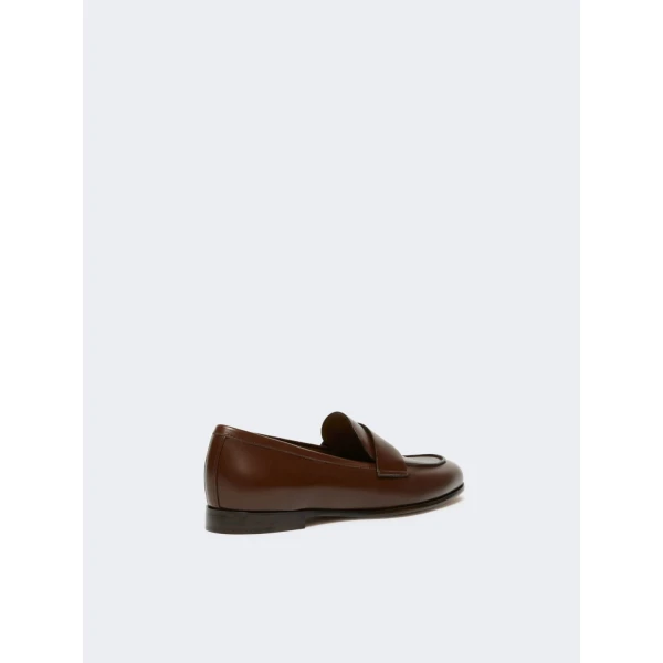 Max Mara Regentmoc Semi-Glossy Leather Loafers in Cocoa | Loafers | Luxury Shoes 
