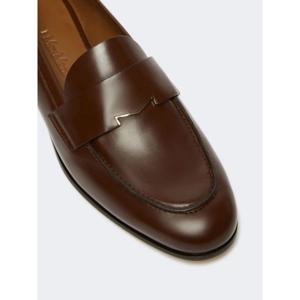 Max Mara Regentmoc Semi-Glossy Leather Loafers in Cocoa | Loafers | Luxury Shoes 