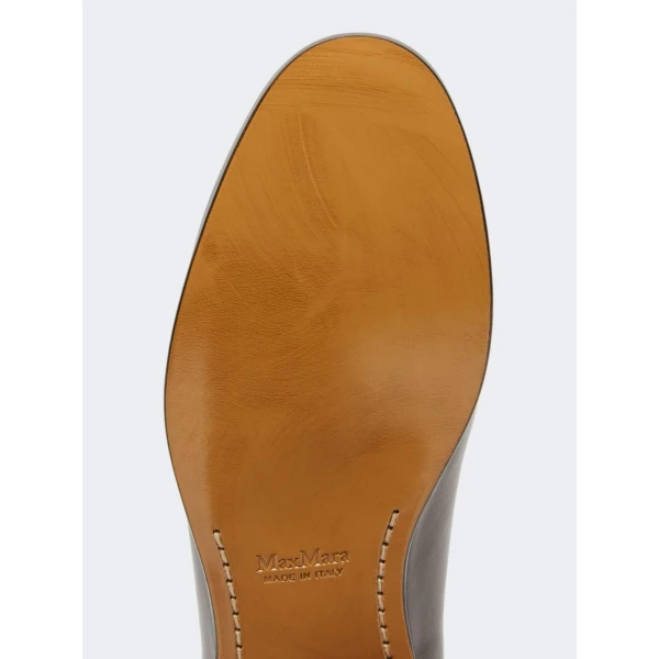 Max Mara Regentmoc Semi-Glossy Leather Loafers in Cocoa | Loafers | Luxury Shoes 