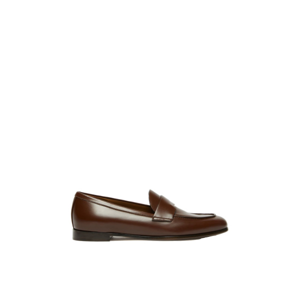 Max Mara Regentmoc Semi-Glossy Leather Loafers in Cocoa | Loafers | Luxury Shoes 