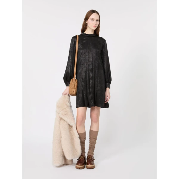 Max Mara Renna Laminated Chiffon Mini Dress in Black | Mini Dresses | Luxury Shoes 