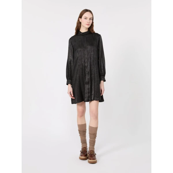 Max Mara Renna Laminated Chiffon Mini Dress in Black | Mini Dresses | Luxury Shoes 