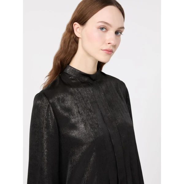 Max Mara Renna Laminated Chiffon Mini Dress in Black | Mini Dresses | Luxury Shoes 