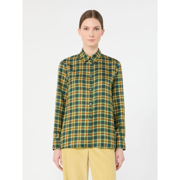 Max Mara Rete Check Silk Twill Shirt in Green | Shirts | Luxury Shoes 
