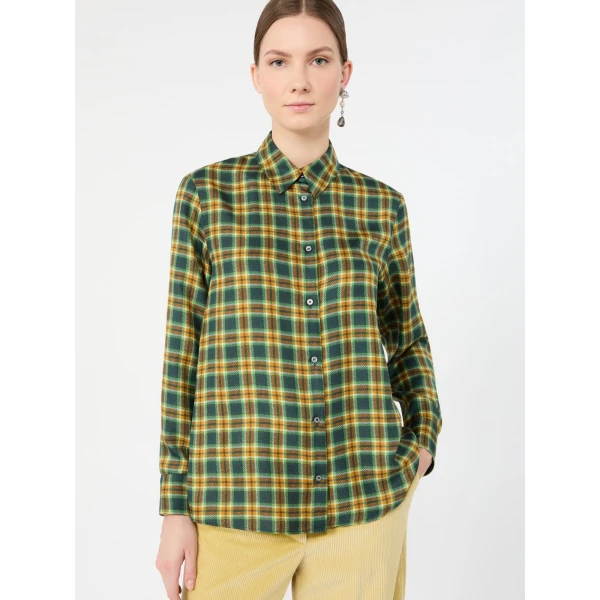 Max Mara Rete Check Silk Twill Shirt in Green | Shirts | Luxury Shoes 
