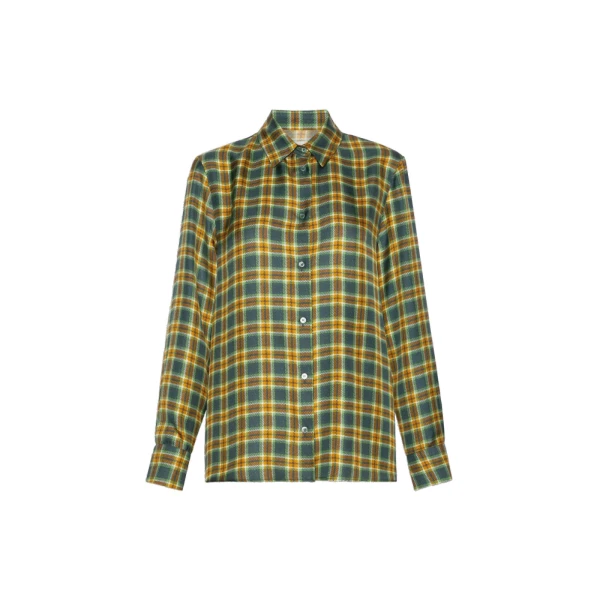 Max Mara Rete Check Silk Twill Shirt in Green | Shirts | Luxury Shoes 