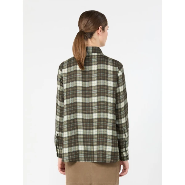 Max Mara Rete Check Silk Twill Shirt in Khaki | Shirts | Luxury Shoes 