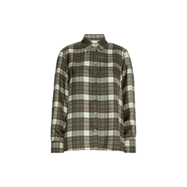 Max Mara Rete Check Silk Twill Shirt in Khaki | Shirts | Luxury Shoes 