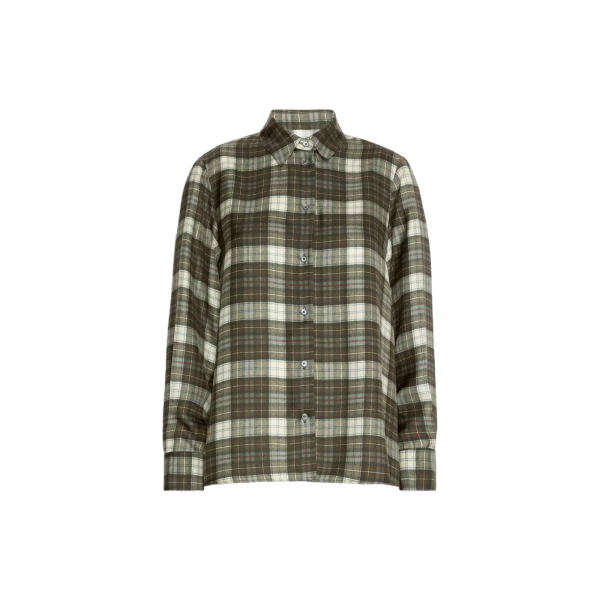 Max Mara Rete Check Silk Twill Shirt in Khaki | Shirts | Luxury Shoes 