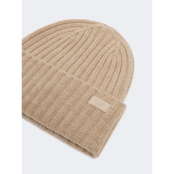 Max Mara Ribbed Wool Beanie in Caramel | Hats | Luxury Shoes 