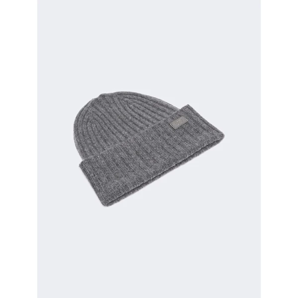 Max Mara Ribbed Wool Beanie in Dark Grey | Hats | Luxury Shoes 