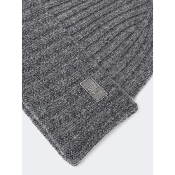 Max Mara Ribbed Wool Beanie in Dark Grey | Hats | Luxury Shoes 