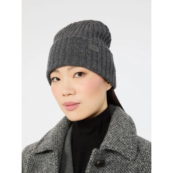Max Mara Ribbed Wool Beanie in Dark Grey | Hats | Luxury Shoes 