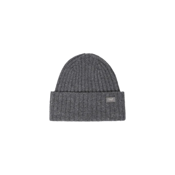 Max Mara Ribbed Wool Beanie in Dark Grey | Hats | Luxury Shoes 