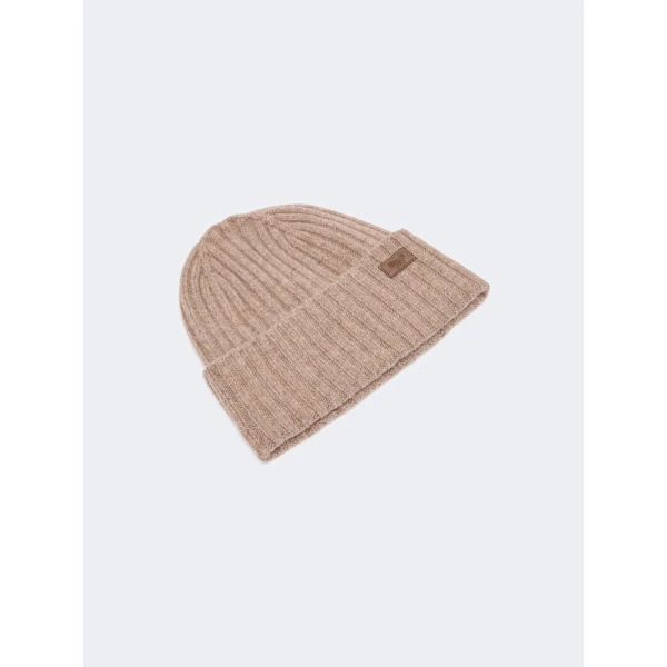 Max Mara Ribbed Wool Beanie in Turtledove | Hats | Luxury Shoes 