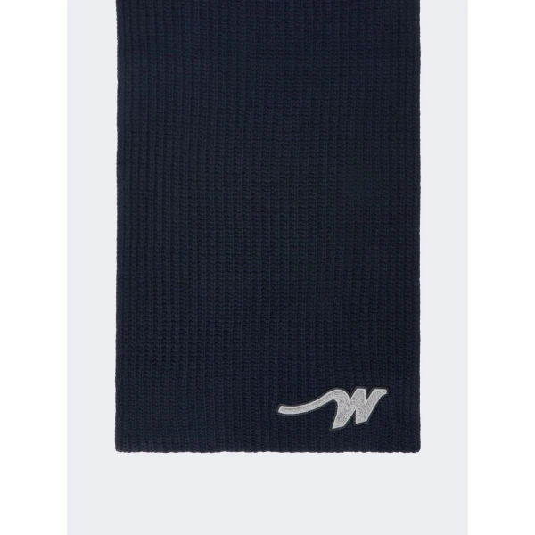 Max Mara Ribbed Wool Yarn Scarf in Navy | Scarves | Luxury Shoes 