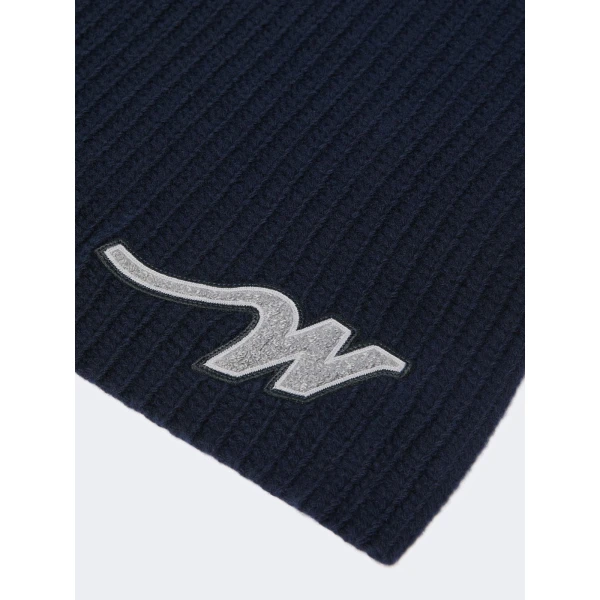 Max Mara Ribbed Wool Yarn Scarf in Navy | Scarves | Luxury Shoes 