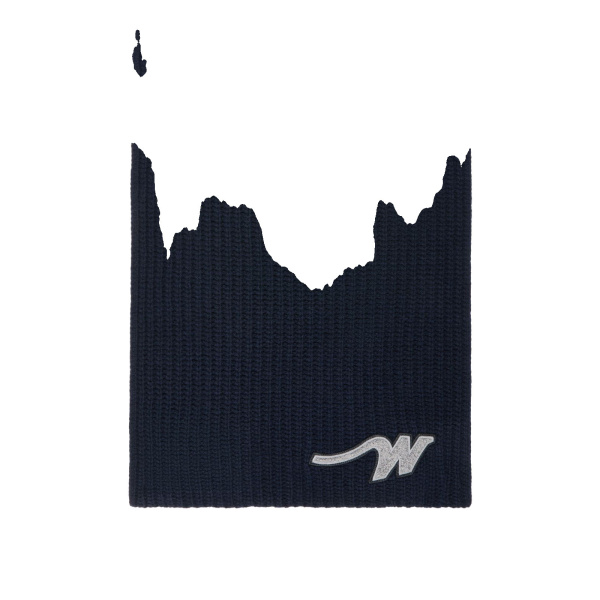 Max Mara Ribbed Wool Yarn Scarf in Navy | Scarves | Luxury Shoes 
