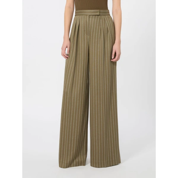 Max Mara Rio Pinstripe Jersey Trousers in Khaki | Wide leg pants | Luxury Shoes 