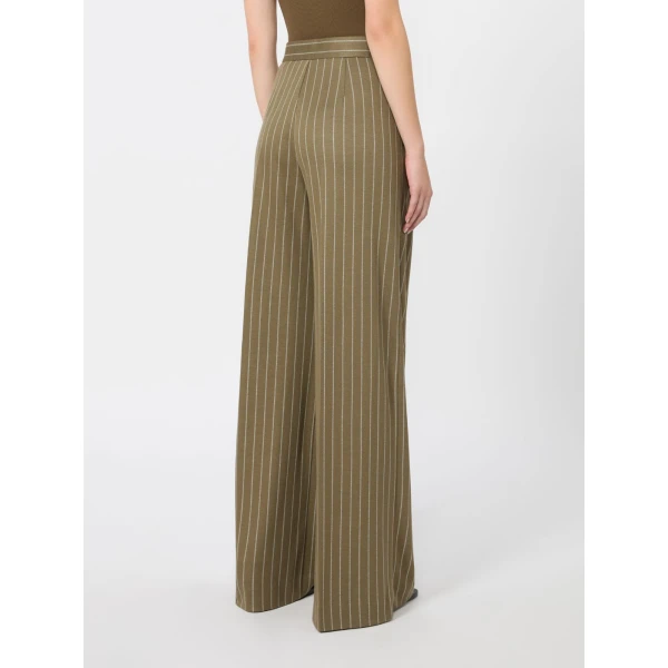 Max Mara Rio Pinstripe Jersey Trousers in Khaki | Wide leg pants | Luxury Shoes 